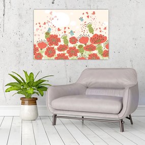 Tablou - Păsări pe o pajiște înflorită (90x60 cm)