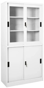 335962 vidaXL Dulap de birou cu ușă glisantă, alb, 90x40x180 cm, oțel
