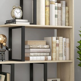 HOMCOM Bibliotecă raft separator de încăperi de stil industrial în formă de scară cu 5 rafturi 102 x 30 x 160 cm culoare stejar | Aosom Romania