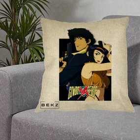 Perna Personalizata Cowboy Bebop Spike si Faye Poster, 40x40 cm, Crem, Husa Detasabila, Perna Inclusa, BEKZ®
