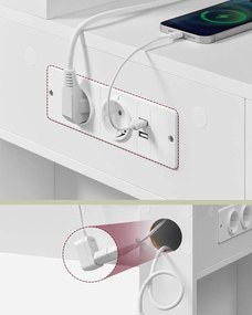 SEA803 - Set Masa toaleta 125 cm, cu dulapior Bijuterii, Priza si USB, cosmetica, machiaj, oglinda cu LED, masuta vanity - Alb