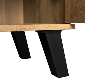 Dulap modern pentru pantofi cu 5 compartimente, model geometric cu aspect de lemn, pentru hol și zona de intrare, 80,5x35x109,5 cm, Culoare naturală