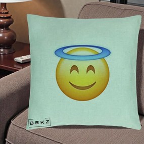 Perna Decorativa Emoji Inger cu Aureola, 40x40 cm, Verde Menta, Husa Detasabila, Perna Inclusa, BEKZ®