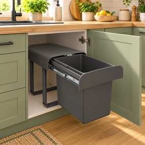 Coș gunoi încorporabil Aladin Jazz 40 Ecomax, cu extragere totală, 1 x 15 l Polipropilenă, L:290 mm; A:330 mm; H:360 mm, 400 mm, Gri antracit