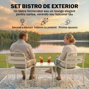 Outsunny Set Bistrò 3 Piese din Oțel Galvanizat, Set de Grădină cu 2 Scaune și Masă din Sticlă Temperată, Mobilier Exterior pentru Terasă, Balcon, Alb | Aosom Romania