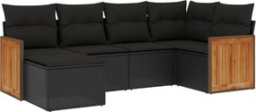 vidaXL Set mobilier de grădină cu perne, 6 piese, negru, poliratan