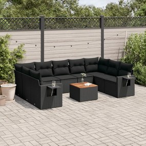 3257035 vidaXL Set canapele de grădină cu perne, 10 piese, negru, poliratan