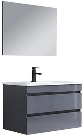 Mobilier de baie Cube, chiuvetă ceramică 80 cm, oglindă cu 2 sertare, 60x80 cm, gri antracit
