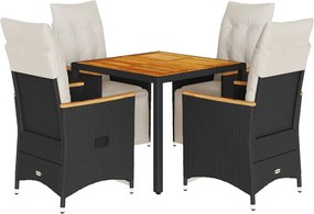 vidaXL Set bistro de grădină cu perne, 5 piese, negru, poliratan
