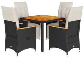 3276960 vidaXL Set bistro de grădină cu perne, 5 piese, negru, poliratan