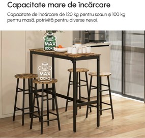 HOMCOM Set Masă și Scaune din MDF și Oțel cu 4 Scaune cu Suport pentru Picioare și Masă Dreptunghiulară, 105x40x90 cm, Maro | Aosom Romania
