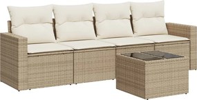 vidaXL Set canapele de grădină cu perne, 5 piese, bej, poliratan