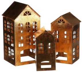Set of metal candle holders Two-storey house, 3pcs