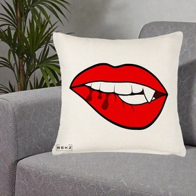Perna Decorativa Vampire Lips Halloween, 40x40 cm, Crem Reliefat, Husa Detasabila, Perna Inclusa, BEKZ®