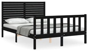 3193190 vidaXL Cadru de pat cu tăblie, negru, 140x190 cm, lemn masiv