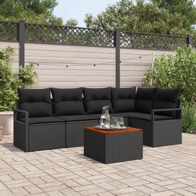 vidaXL Set canapea grădină cu 6 piese, perne incluse, negru, poli rattan, acacia