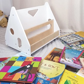 Biblioteca Montessori cu roti, in forma de casuta BOOKY Pearl White