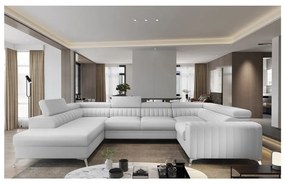 Colțar alb extensibil/cu spațiu de depozitare cu tapițerie din imitație de piele (cu colț pe partea stângă/în formă de "U") Louis – ELTAP