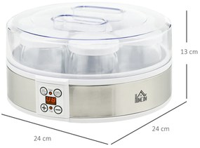 HOMCOM Mașină de Făcut Iaurt cu 7 Borcane Sticlă 180ml Cronometru Termostat Ajustabil Afisaj LED Deserturi Casnice | Aosom Romania