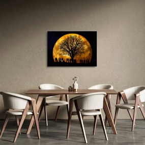 Tablou pe sticlă cu luna și siluete (70x50 cm)