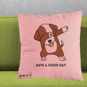 Perna Decorativa Caine Dab Have A Good Day, 40x40 cm, Roz, Husa Detasabila, Perna Inclusa, BEKZ®