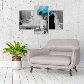 Tablou - Cuplu în dragoste cu umbrelă, albastru (90x60 cm)