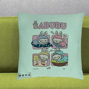 Perna Personalizata Labubu Sleeping Quad Grid, 40x40 cm, Verde Menta, Husa Detasabila, Perna Inclusa, BEKZ®