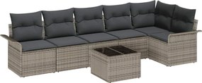 vidaXL Set de canapele pentru grădină cu pernă 7 pcs Gri Rattan poli