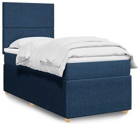 vidaXL Pat box spring cu saltea, albastru, 90x190 cm, textil