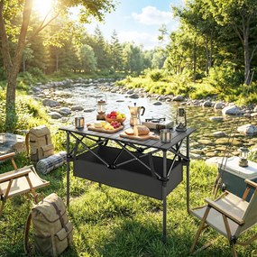 Masă de Picnic Pliabilă și Portabilă Outsunny cu Plasă de Depozitare și Geantă pentru Transport, pentru Camping și Exterior, Negru | Aosom Romania