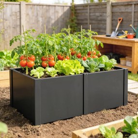 Outsunny Pat de Grădină Înălțat din Oțel, cu Divizor, Colțuri Întărite și Margini Sigure, Bază Deschisă, Negru | Aosom Romania