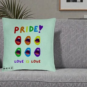 Perna Personalizata Pride Love is Love Curcubeu, 40x40 cm, Verde Menta, Husa Detasabila, Perna Inclusa, BEKZ®