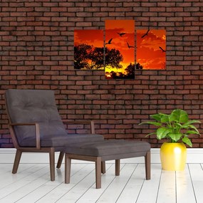 Tablou cu păsări în apus de soare (90x60 cm)