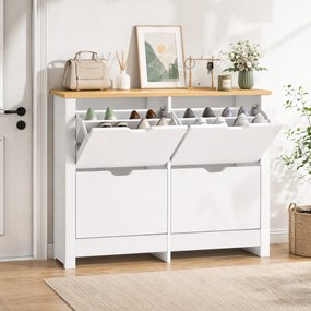 HOMCOM Pantofar Modern pentru max. 16 Perechi, cu 4 Sertare Reglabile și Detașabile, din Lemn, 105x26x80 cm, Alb | Aosom Romania