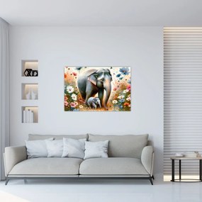 Tablou - Mama elefant, acuarelă (90x60 cm)