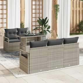 vidaXL Set de canapea de grădină cu perne, 6 piese, rattan polițat gri deschis