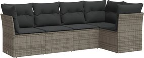 vidaXL Set canapea de grădină cu perne, 5 piese, gri, poliratan