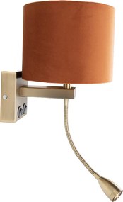 Wandlamp brons met flexarm en kap oranje met gouden binnenkant 18cm - Brescia Combi