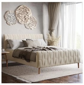 Pat tapițat FLORA, 160x200 cm, bej, fără saltea