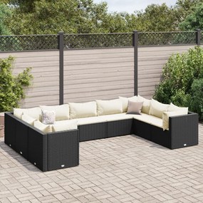 3308264 vidaXL Set mobilier de grădină cu perne, 9 piese, negru, poliratan