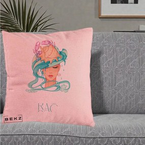 Perna Personalizata Zodie Rac, 40x40 cm, Roz, Husa Detasabila, Perna Inclusa, BEKZ®