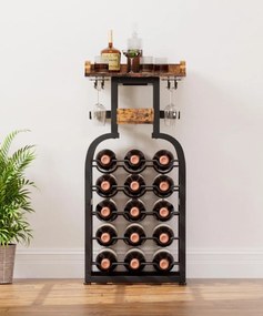 RVI201 - Rafturi Vin, 40 cm, depozitare vin, raft stil industrial, bucatarie, living, dining - Negru - Maro