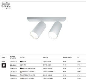 Aplica de perete / tavan cu 2 spoturi directionabile design tehnic Focus S negru, auriu mat
