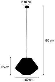 Lampă suspendată modernă bronz cu abajur dublu de catifea cu design de frunze și bej - Combi 1