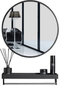 Oglinda neagra rotunda cu raft BREDO Ø 60 cm