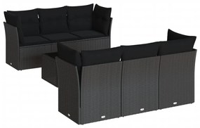 3249094 vidaXL Set canapele de grădină cu perne, 7 piese, negru, poliratan