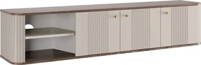 Comodă TV suspendată Vesper 187 cm cu trei uși - casmir / nuc / mânere aurii