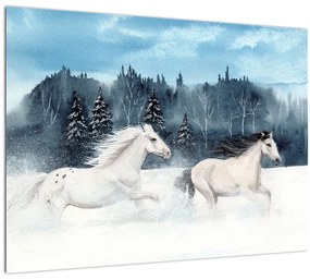 Tablou pe sticlă cu caii pictați (70x50 cm)
