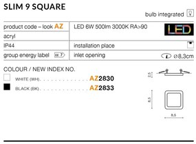 Spot LED pentru baie incastrat IP44 Slim 9 square 3000K negru