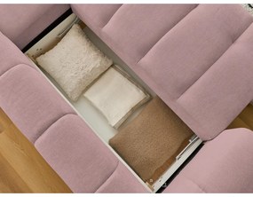 Colțar roz extensibil/cu spațiu de depozitare (cu colț pe partea dreaptă/cu șezlong) Fuji – Bobochic Paris